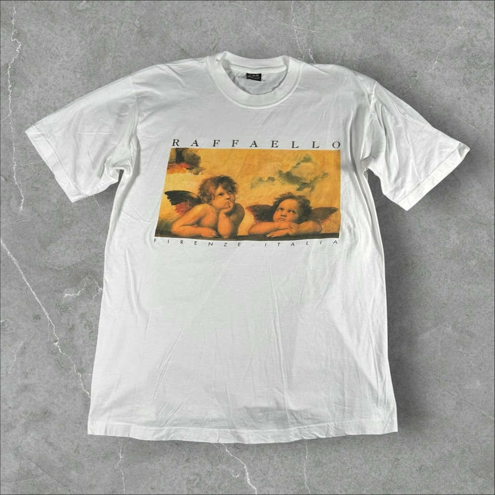 Vintage Raffaello Shirt Mens XL White 90s Firenze Italia Art Tee Rare Graphic‎